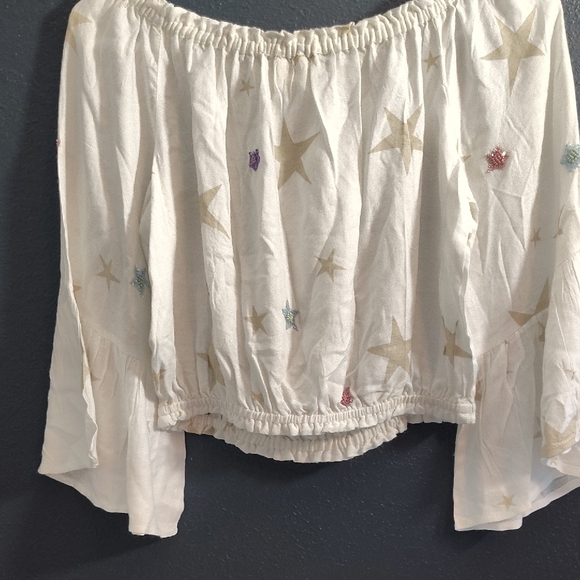 Surf Gypsy Cream Off-Shoulder Star & Embroidered Tassel Blouse - Picture 5 of 8